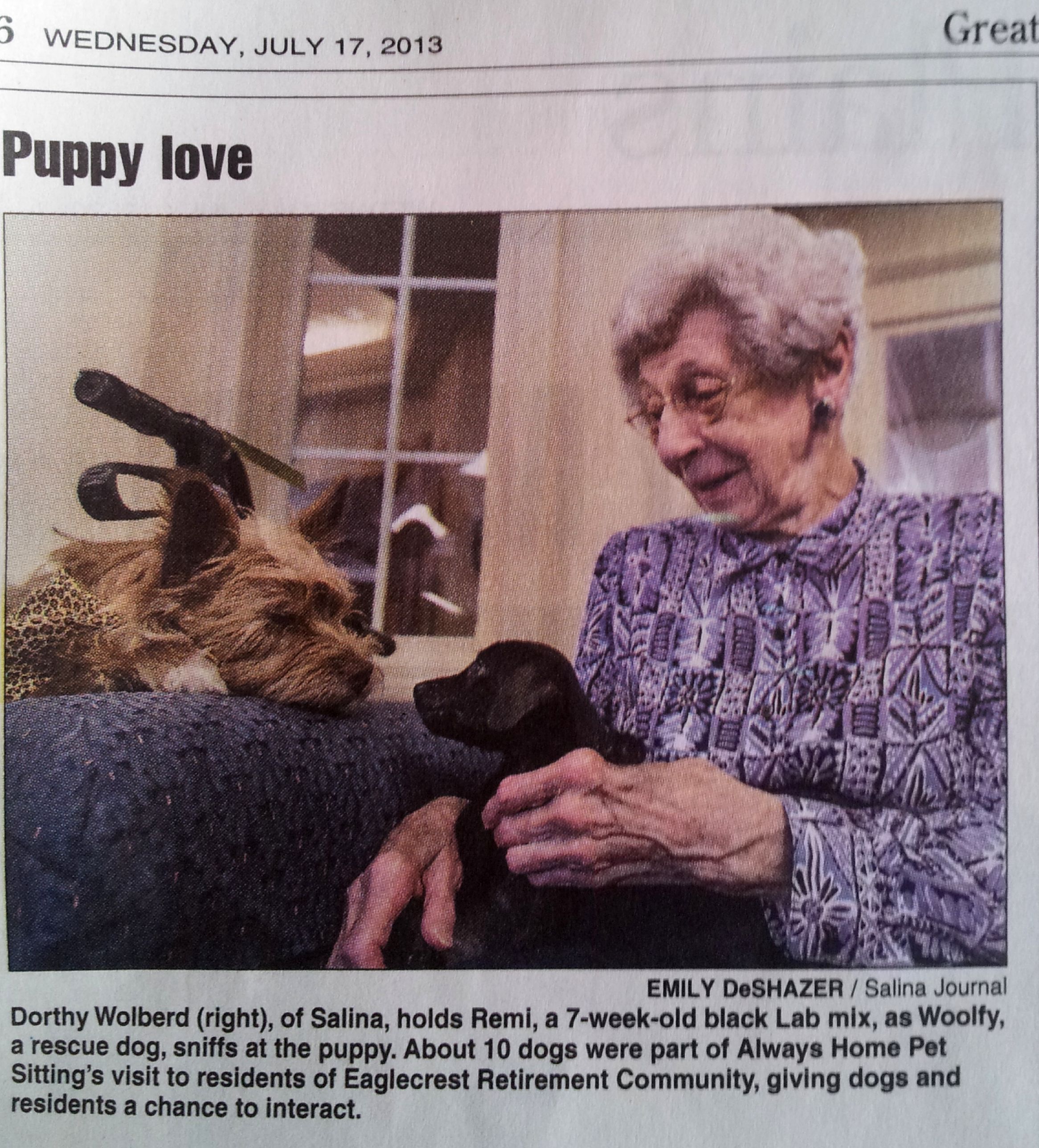 Always Home Pet Sitting | Featured in the Salina Journal